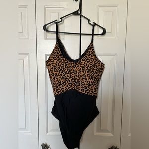 Coral Reef Leopard Print Brown and Black One Piece Swimsuit